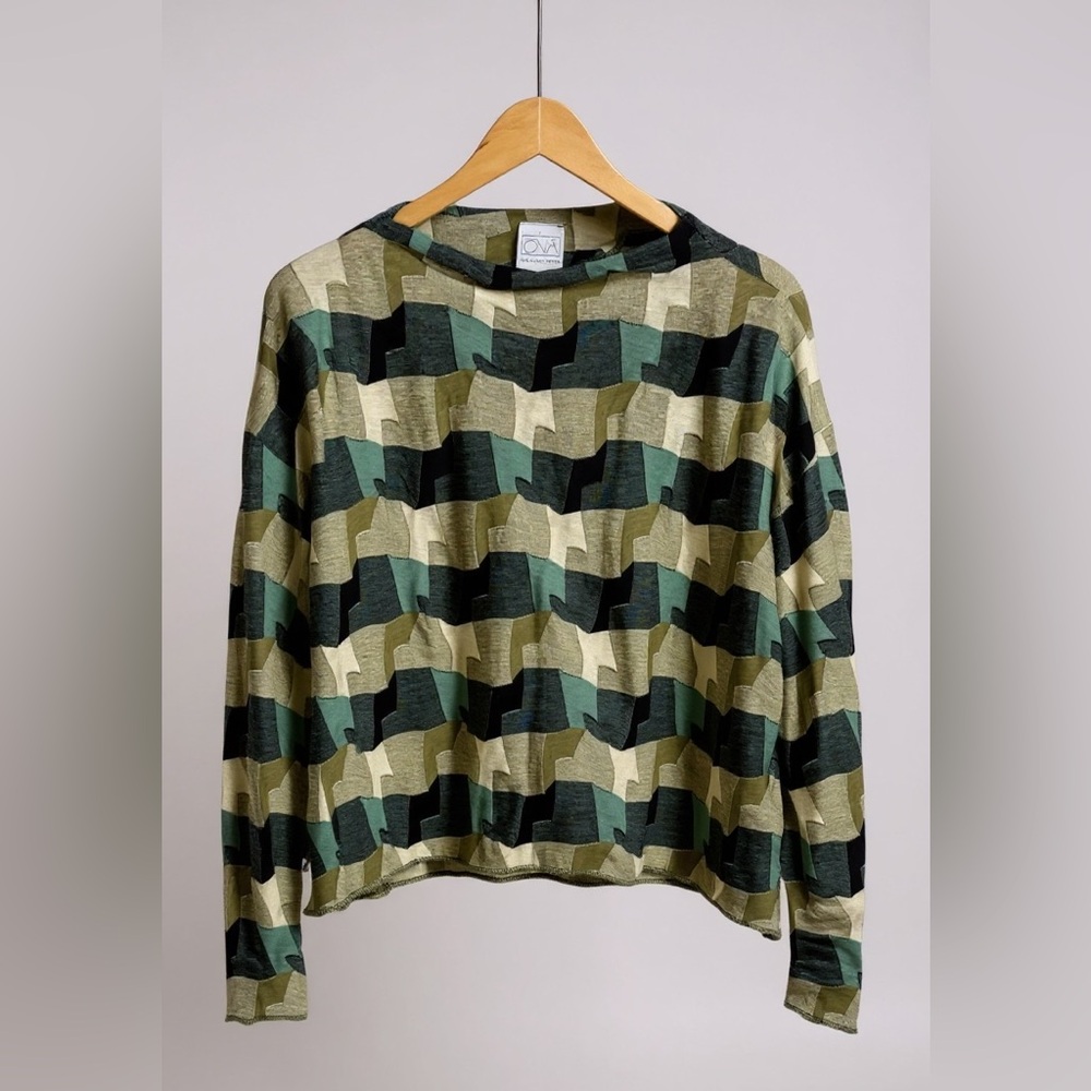 ONA New York Tokyo 3D Art to Wear Lagenlook Geometic Print Top M/L